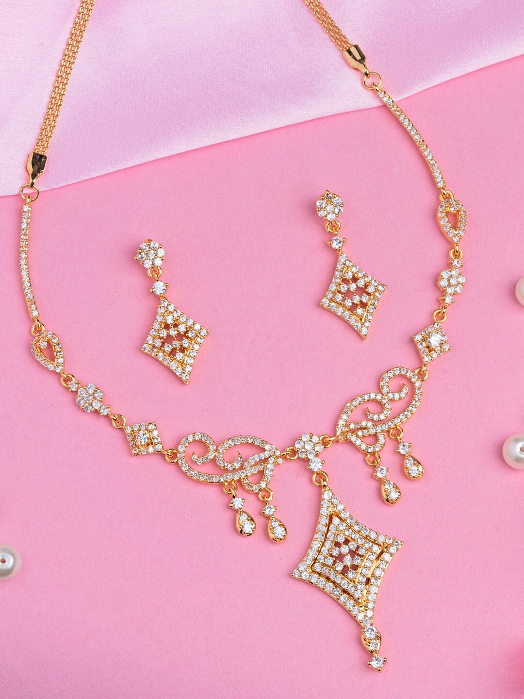 

Estele Gold Plated CZ Geometric Shaped Jewellery Set, White