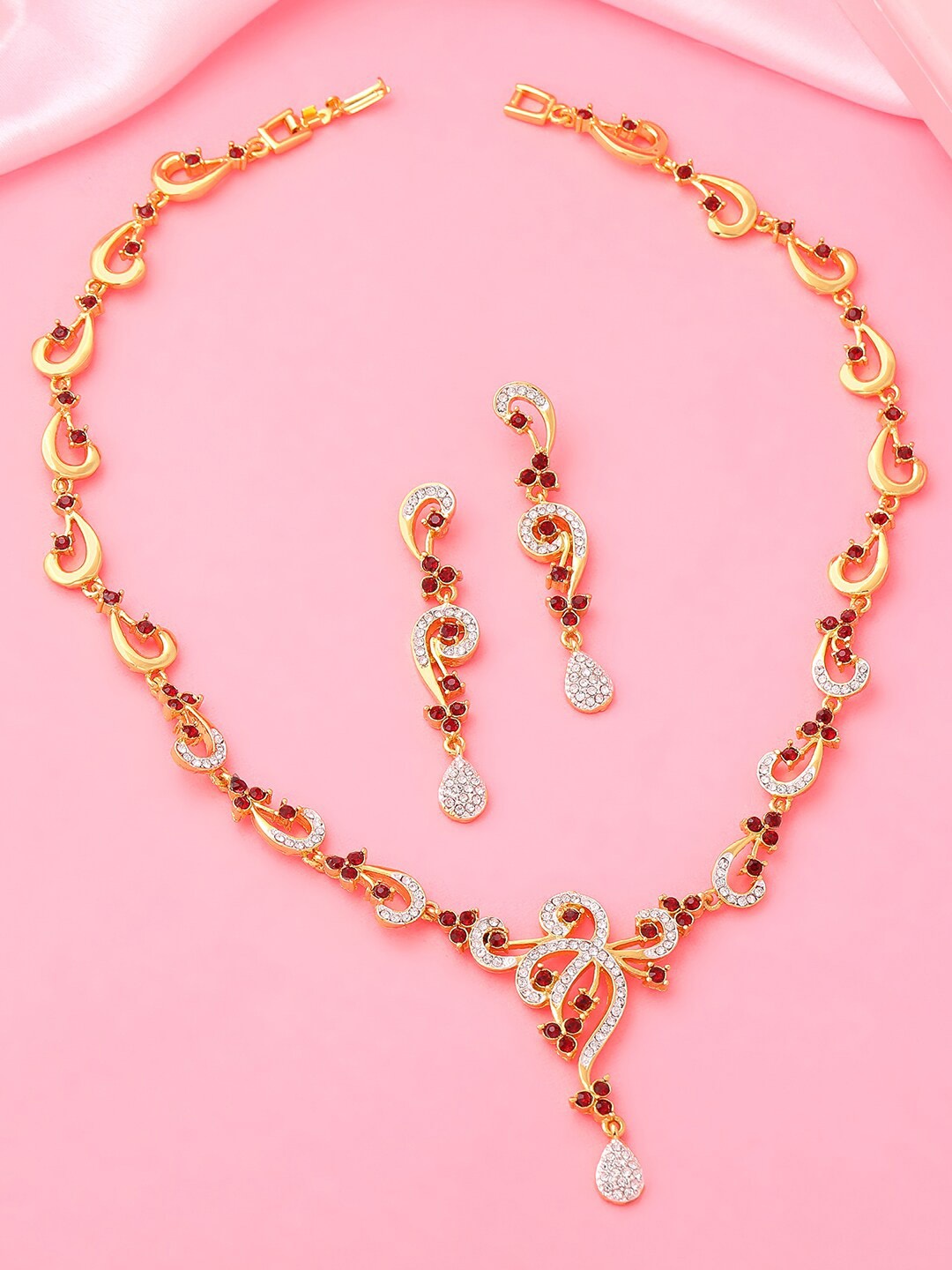 

Estele Gold-Plated Crystal-Studded Jewellery Set, Red