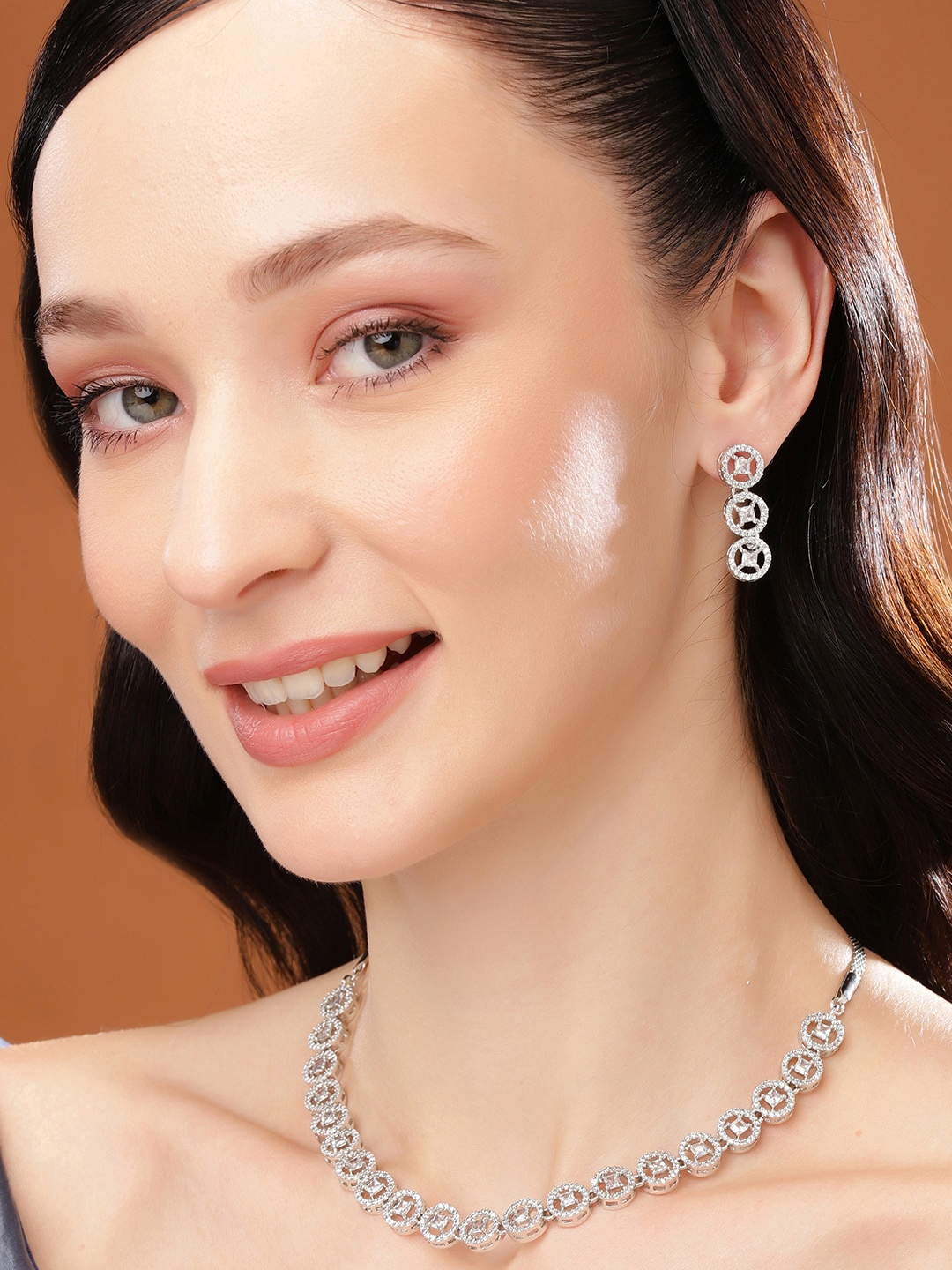 

Estele Rhodium-Plated Cubic Zirconia-Studded Jewellery Set, Silver