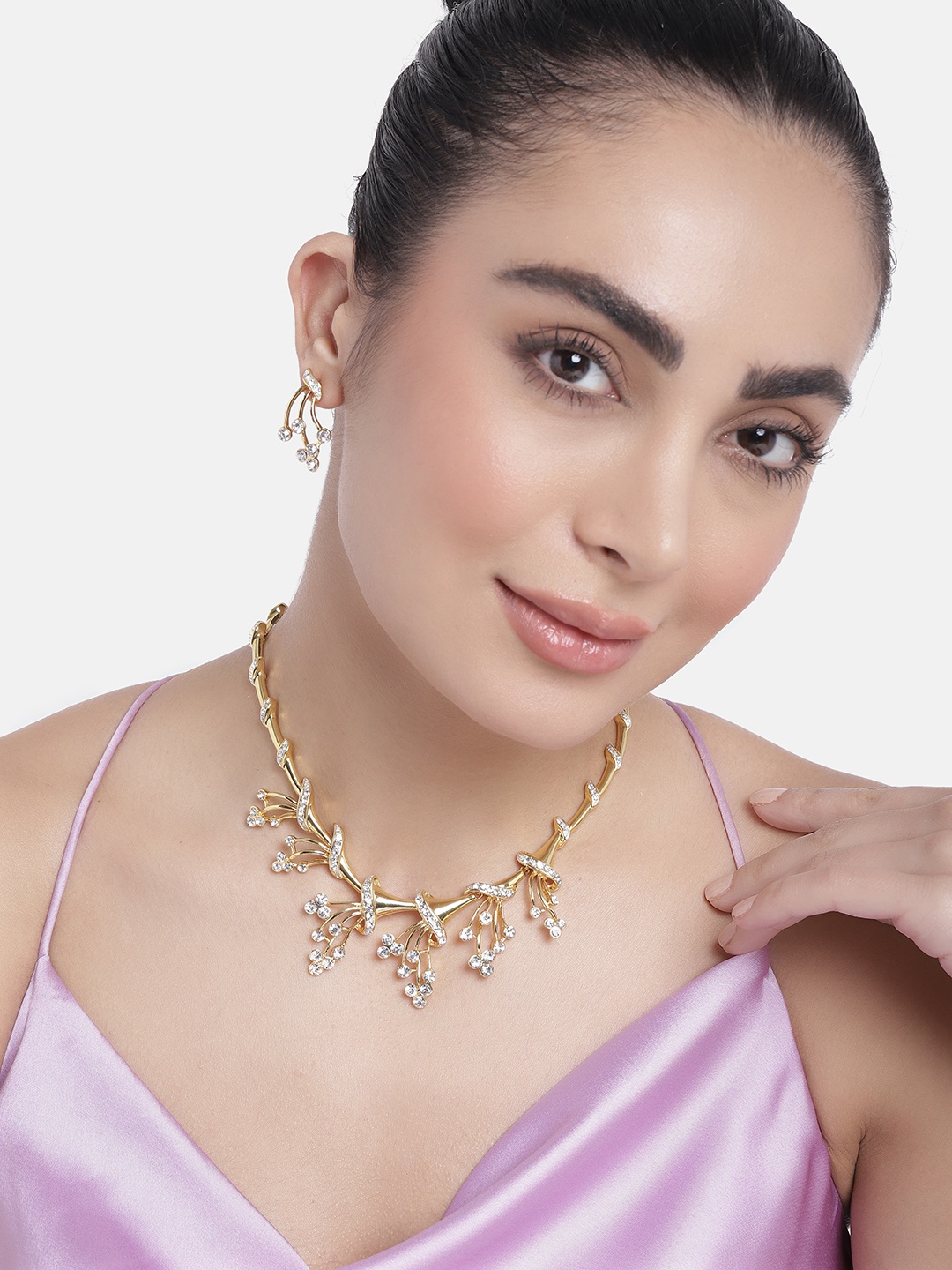 

Estele Gold Plated Eternal Garden Necklace Set with Crystals for Women