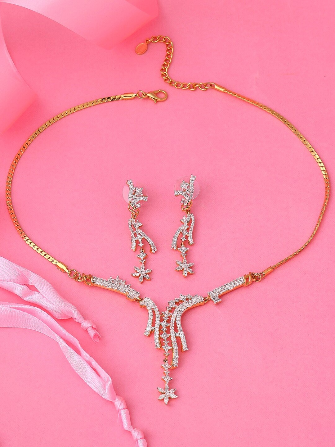 

Estele Gold Plated CZ Astonishing Necklace Set, White