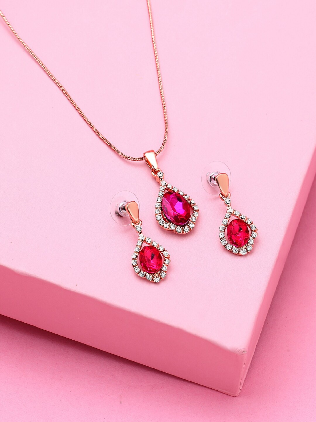 

Estele Rose Gold Plated Elegant with Crystals Jewellery Set, Purple