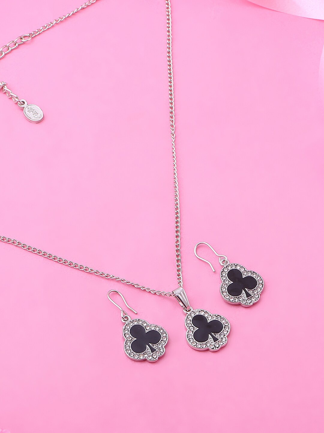 

Estele Rhodium-Plated Crystal Stone Studded & Beaded Jewellery Set, Black
