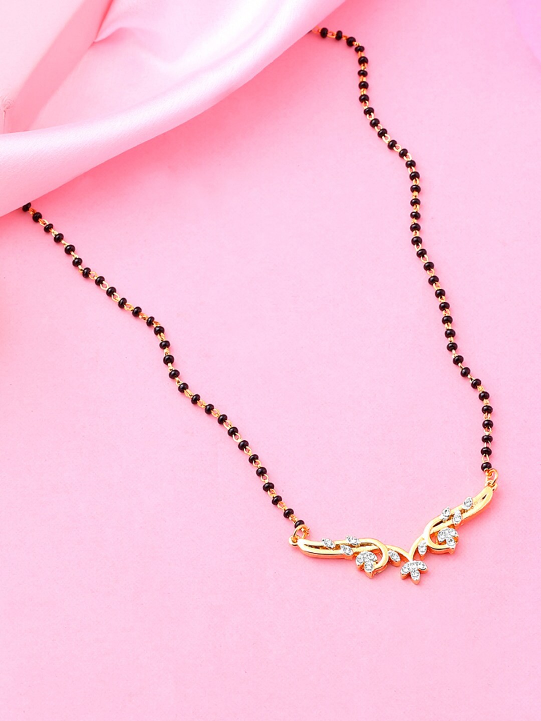 Estele Gold Plated Floral Designer Mangalsutra Necklace Set, White