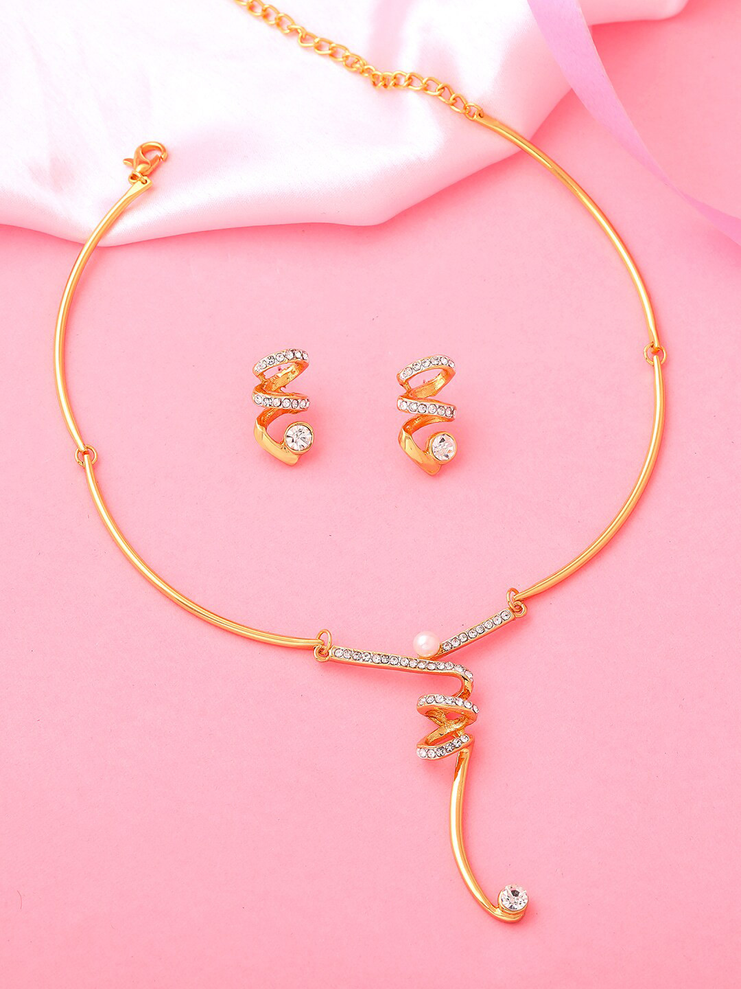 

Estele Gold Plated Unique Circular Designer Necklace set with Crystals for Women