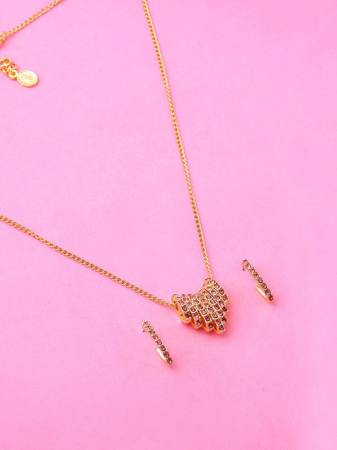 

Estele Gold Plated Sparkling Necklace Set with Crystals, Pink