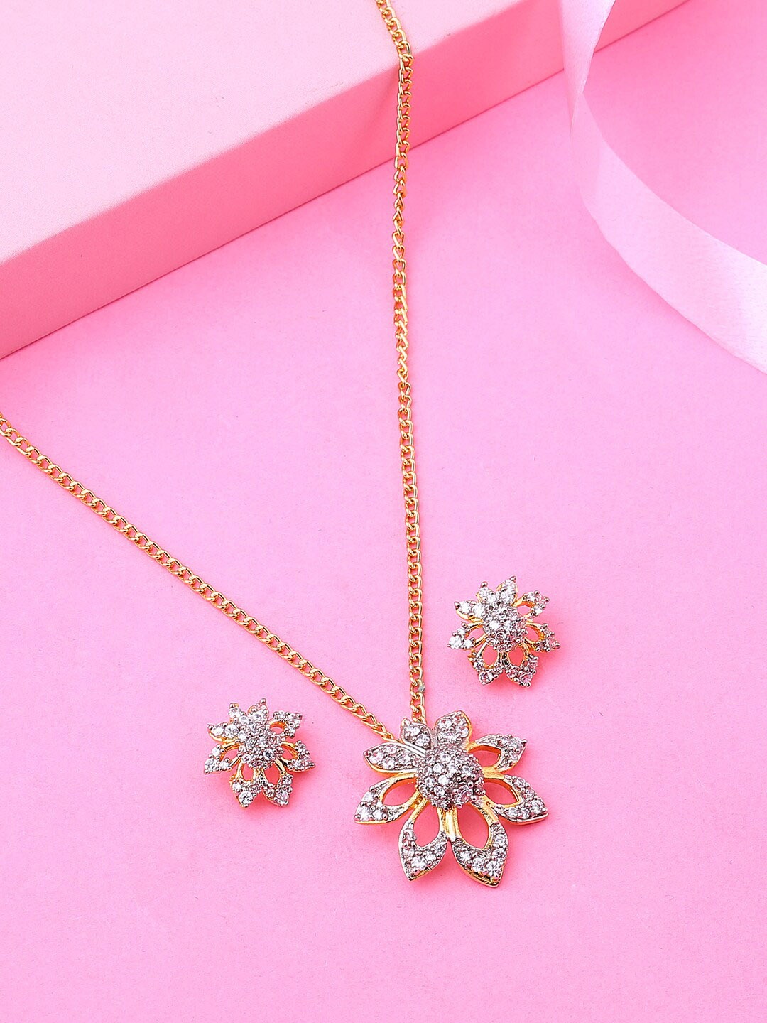 

Estele Gold-Plated CZ-Studded Jewellery Set, White