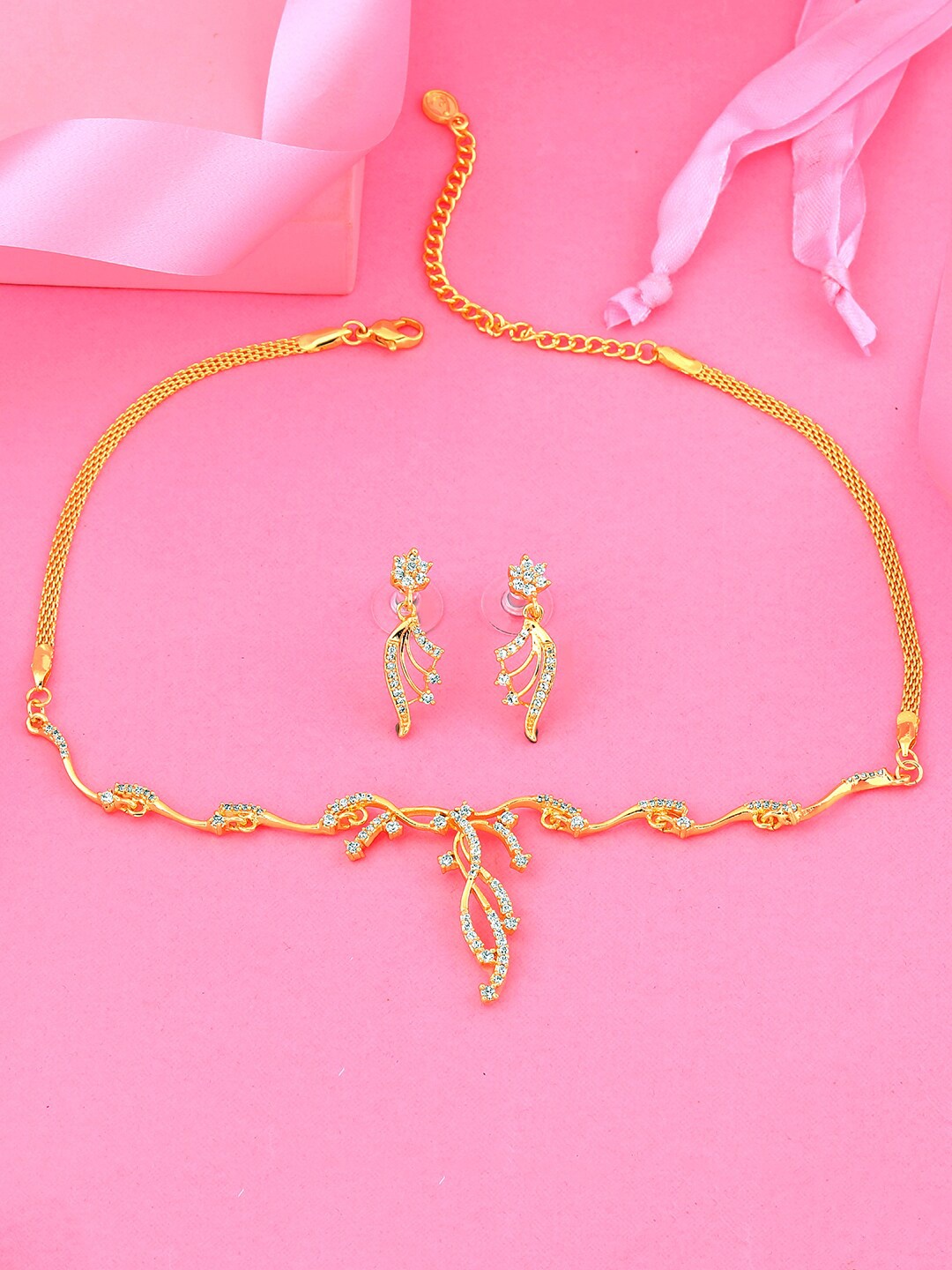 

Estele Gold-Plated CZ-Studded Jewellery Set, White