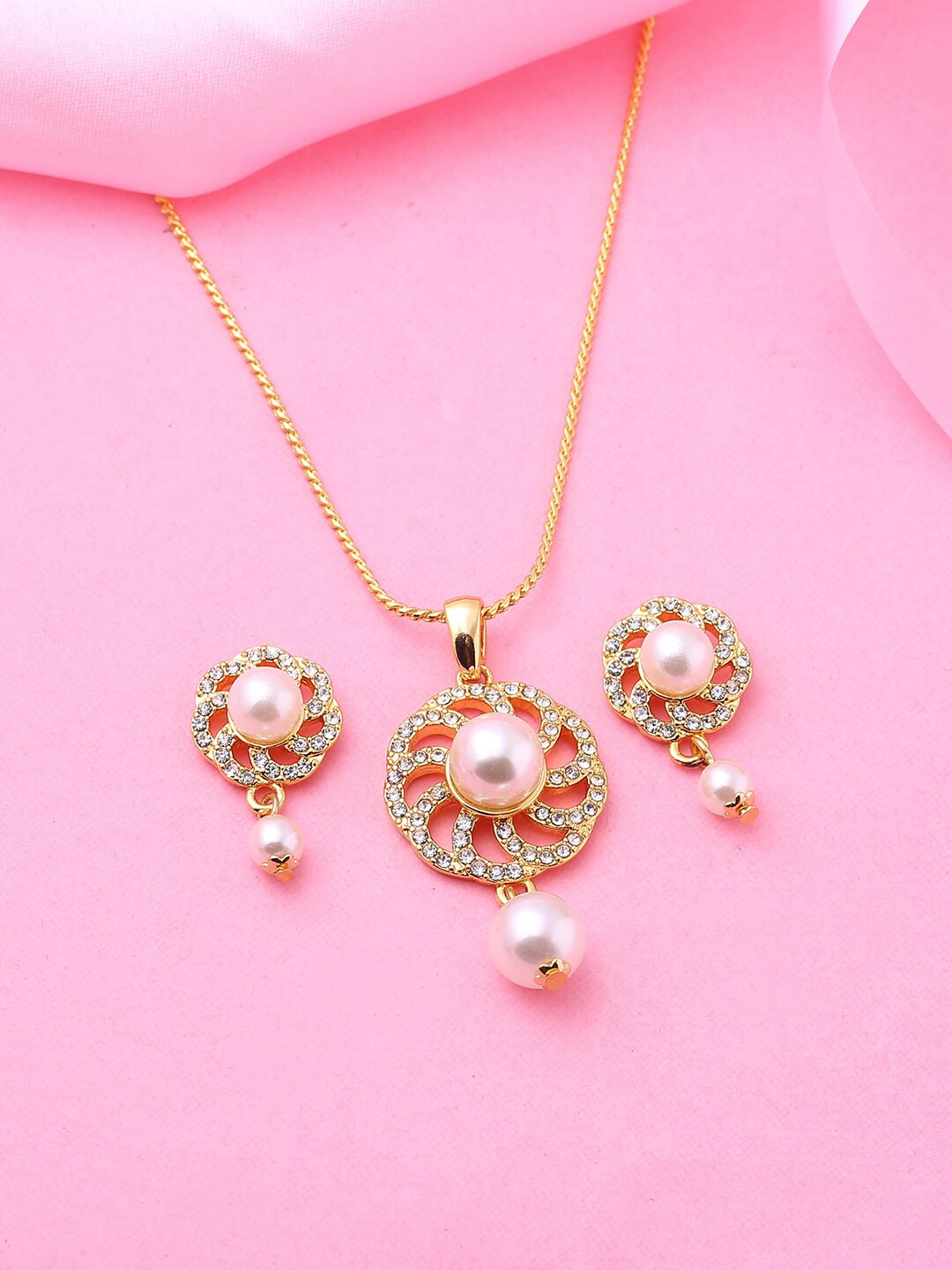 

Estele Gold-Plated Crystal Studded & Beaded Jewellery Set, White