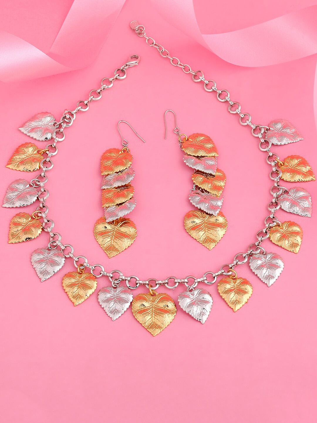 

Estele Gold-Plated Leafy Patterned Jewellery Set, Silver