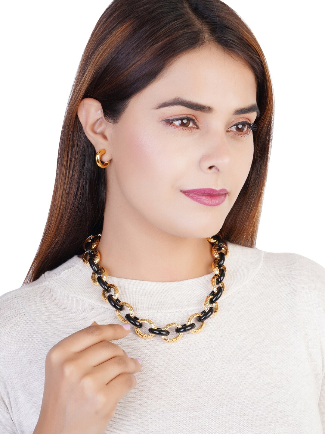 

Estele Gold Plated Circular Design Jewellery Set, Black