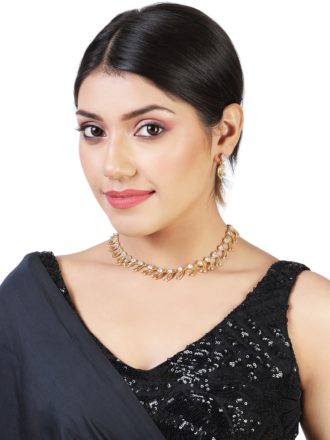 

Estele Gold Plated Necklace Set with Austrian Crystals, White