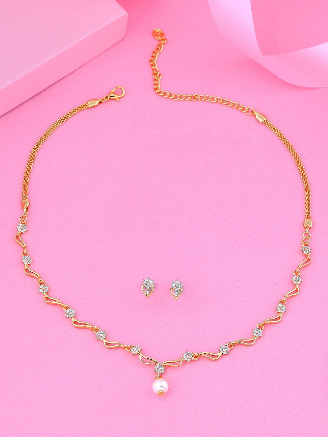 

Estele Gold-Plated Stone Studded Jewellery Set, White