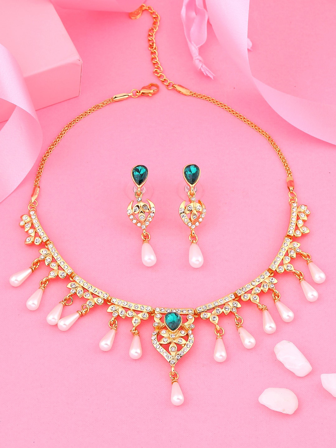 

Estele Gold Plated Radiance Pearls & Crystals Jewellery Set, Teal