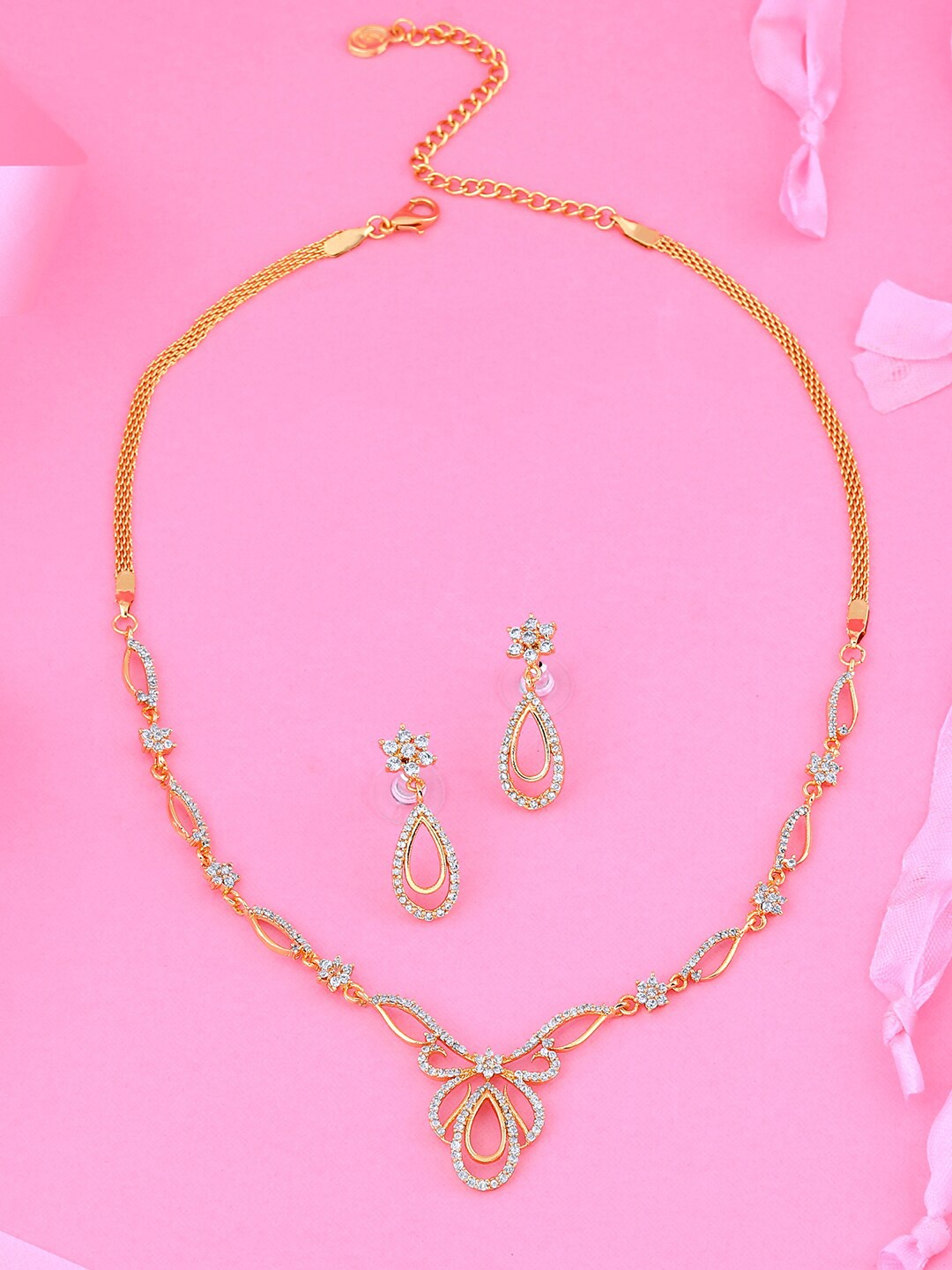 

Estele Gold Plated CZ Beautiful Designer Necklace Set, White