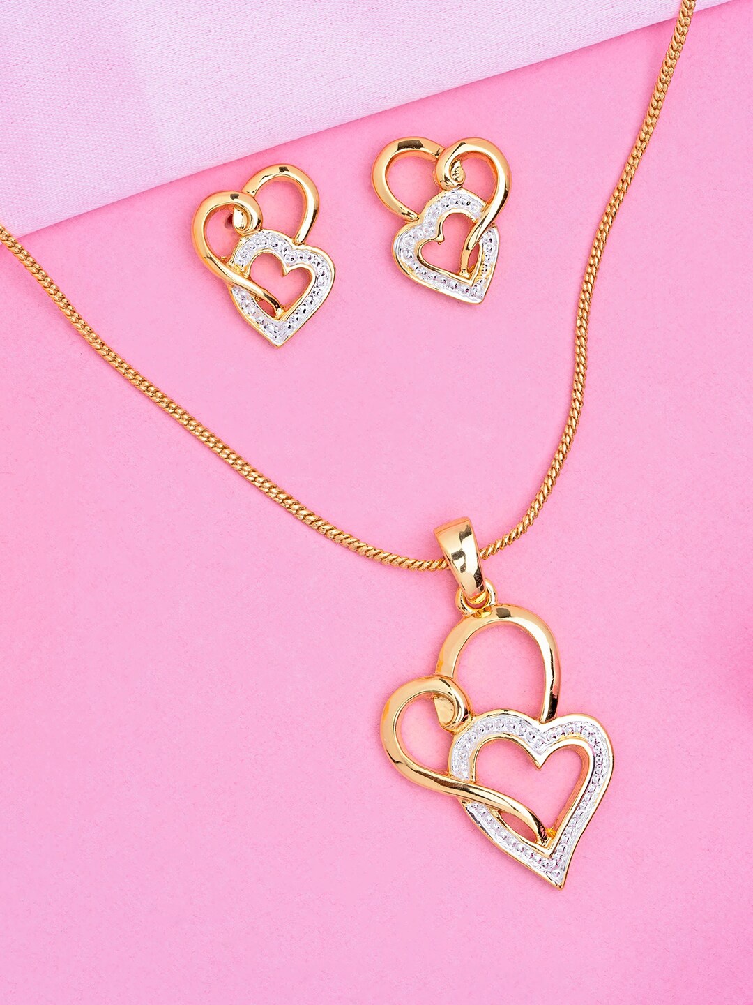 

Estele Gold & Rhodium Plated Heart Shaped Lock Pendant Set with Crystals, White
