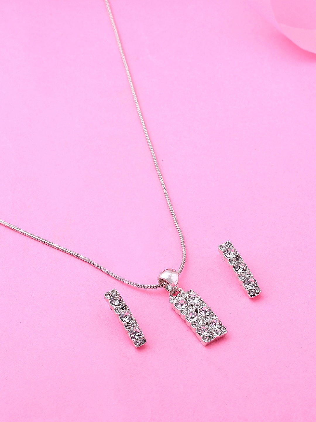

Estele Rhodium Plated Amore Bar Pendant Set with Crystals, White