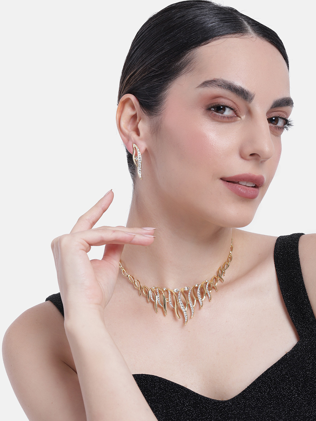 

Estele Gold Plated Flaming Passion Designer Necklace Set with Crystals for Women