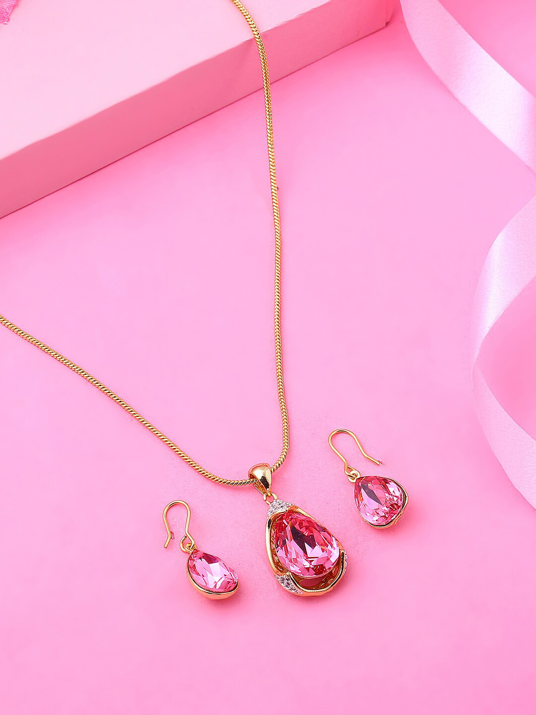 

Estele Gold-Plated CZ Stone Studded & Beaded Jewellery Set, Pink