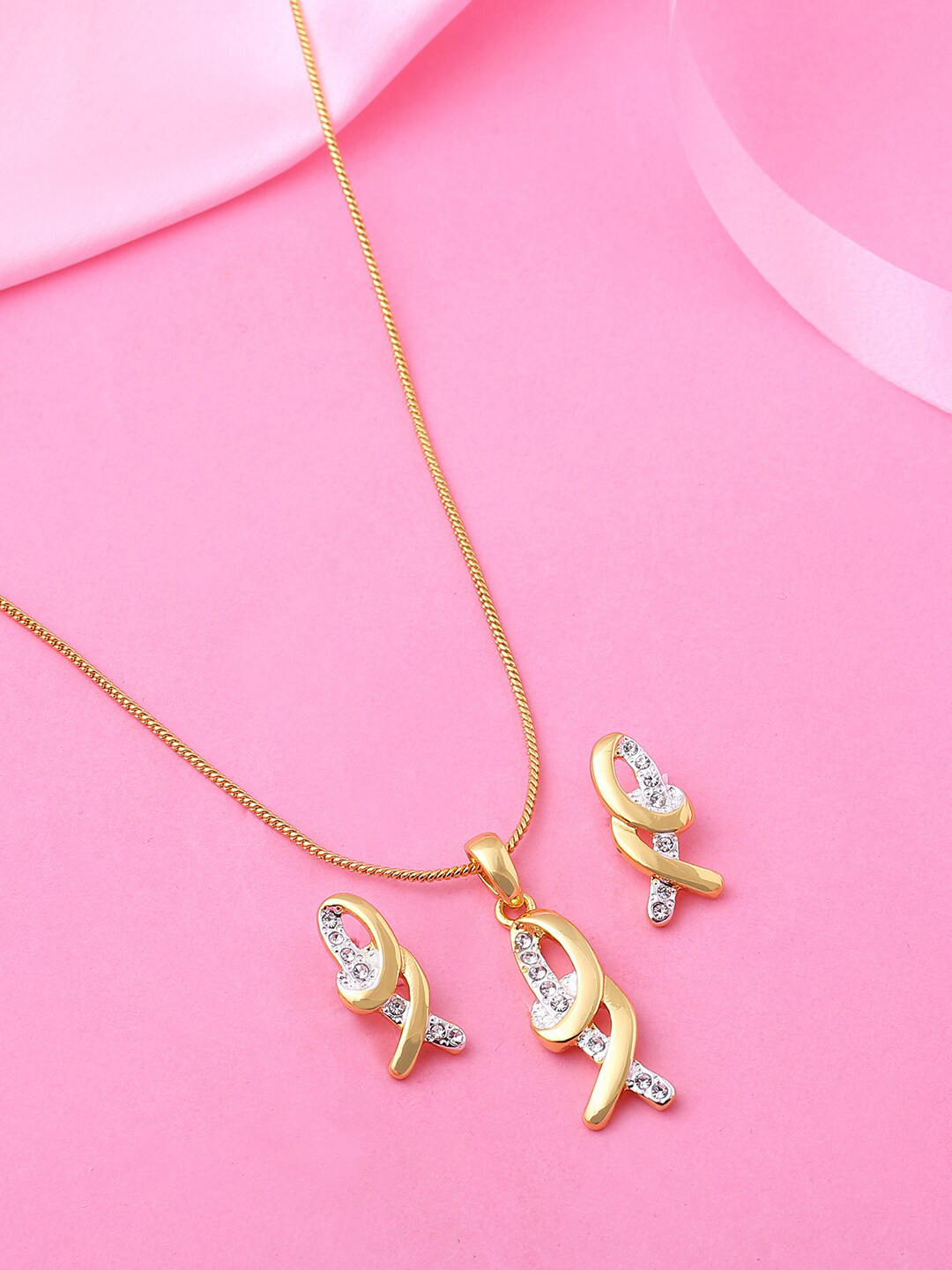 

Estele Gold Plated Dazzling Necklace Set with Crystals, White