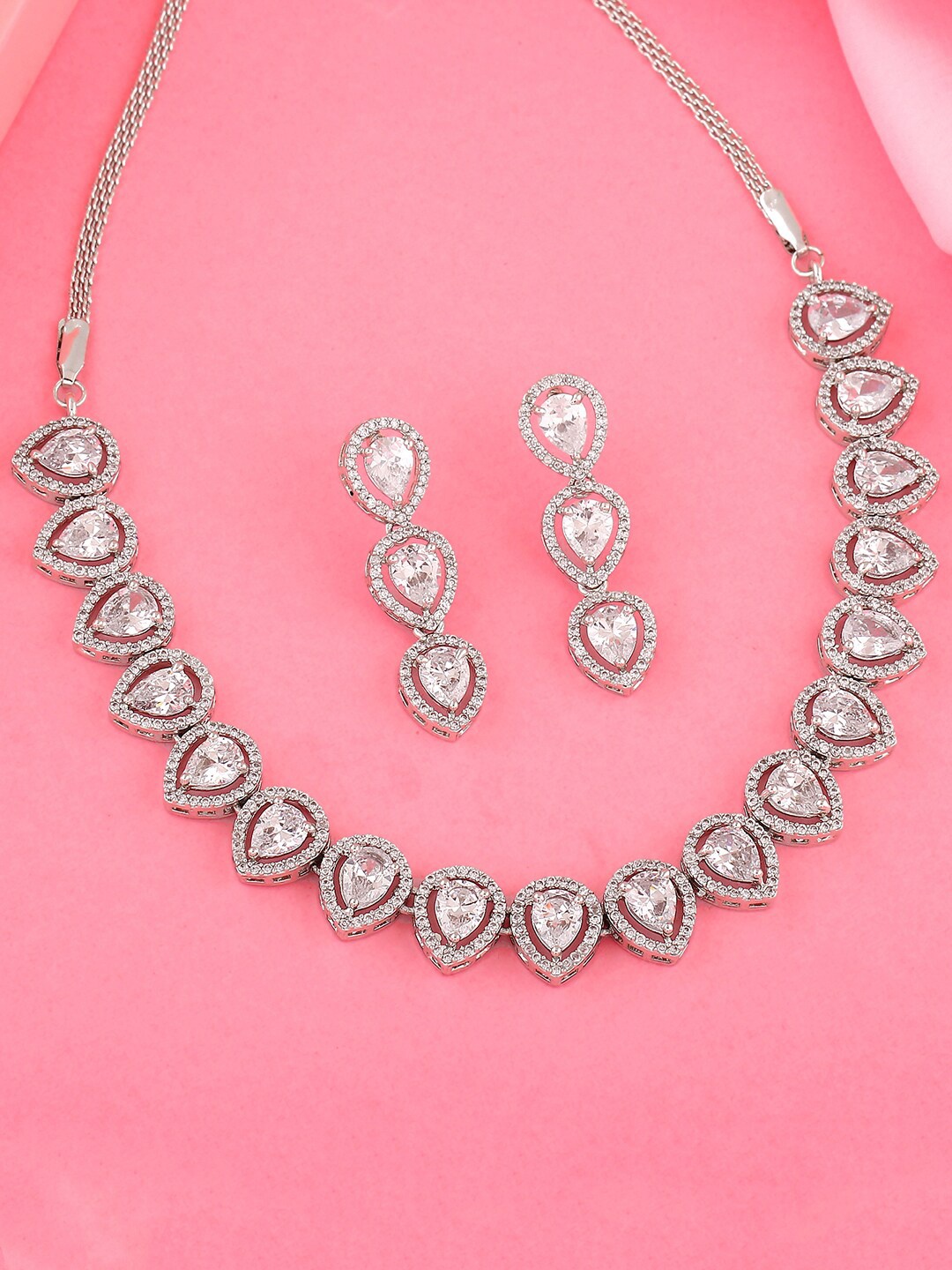 

Estele Rhodium Plated CZ Precious Pears Necklace Set, White