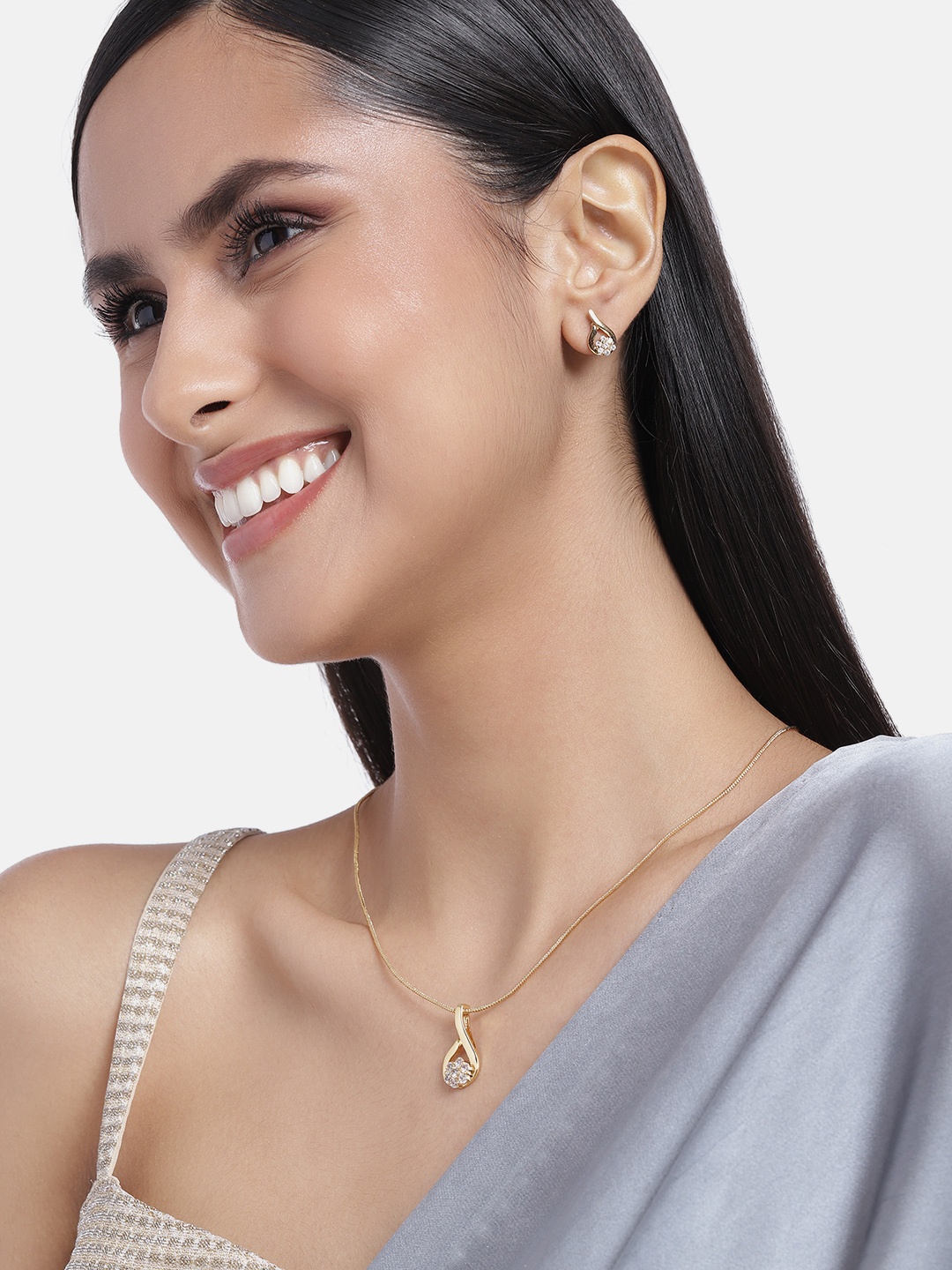 

Estele Gold Plated CZ Jasmine Flower Designer Necklace Set, White
