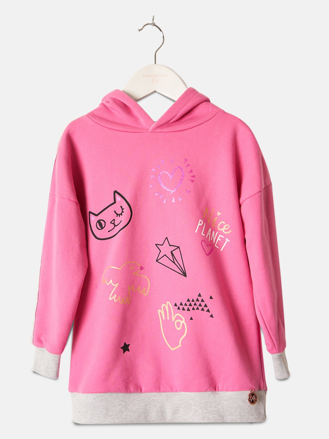 

Angel & Rocket Girls Printed Hooded Cotton Pullover Sweatshirt, Pink