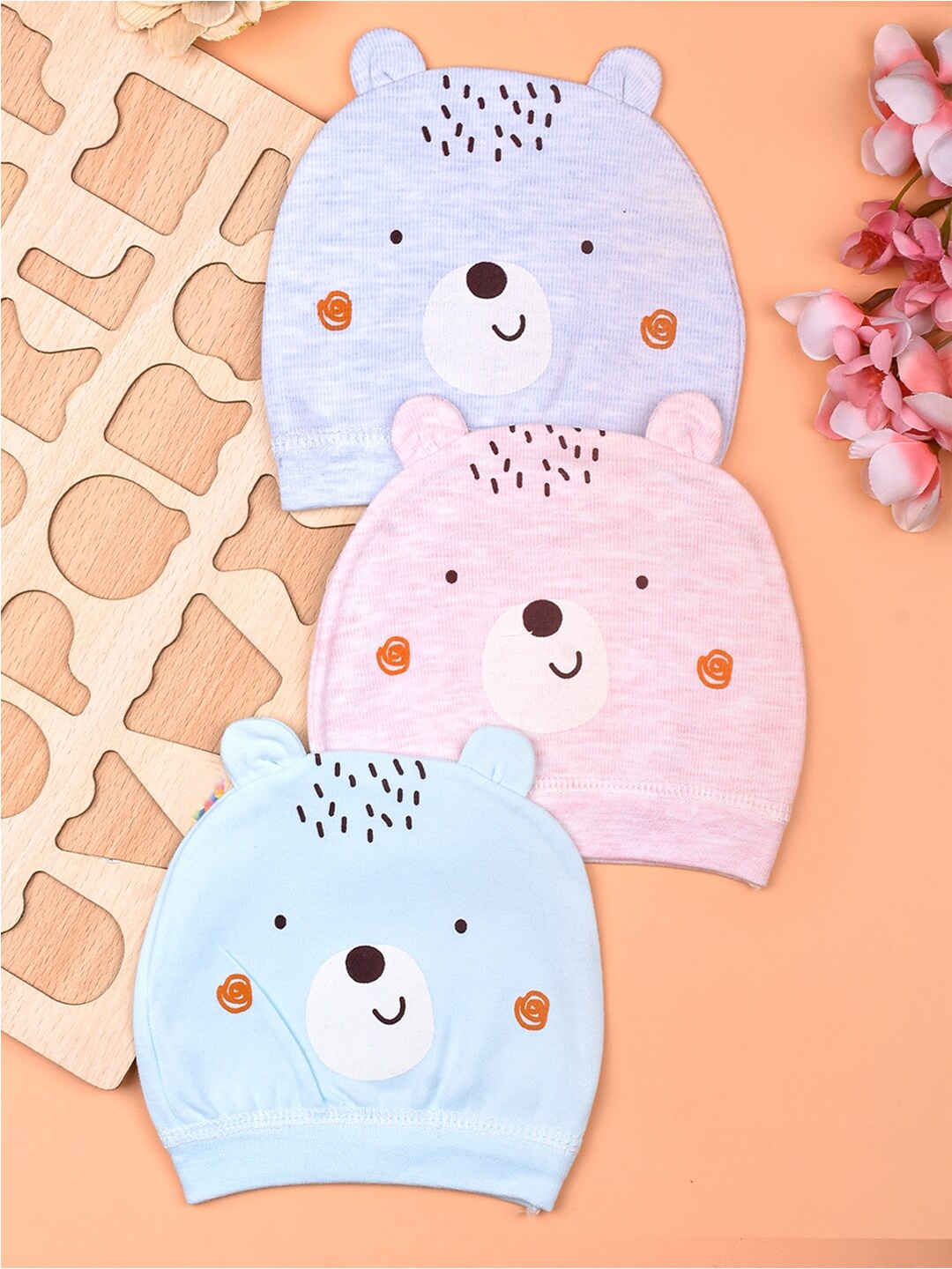 

Moms Home Kids Pack Of 3 Organic Cotton Woolen Caps, Blue