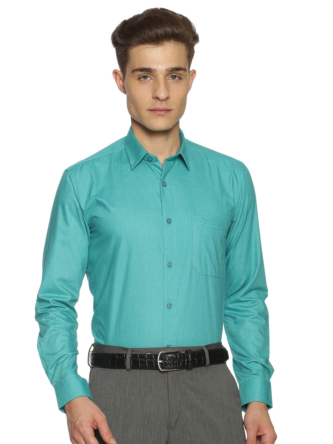 

Jansons Men Spread Collar Formal Shirt, Green