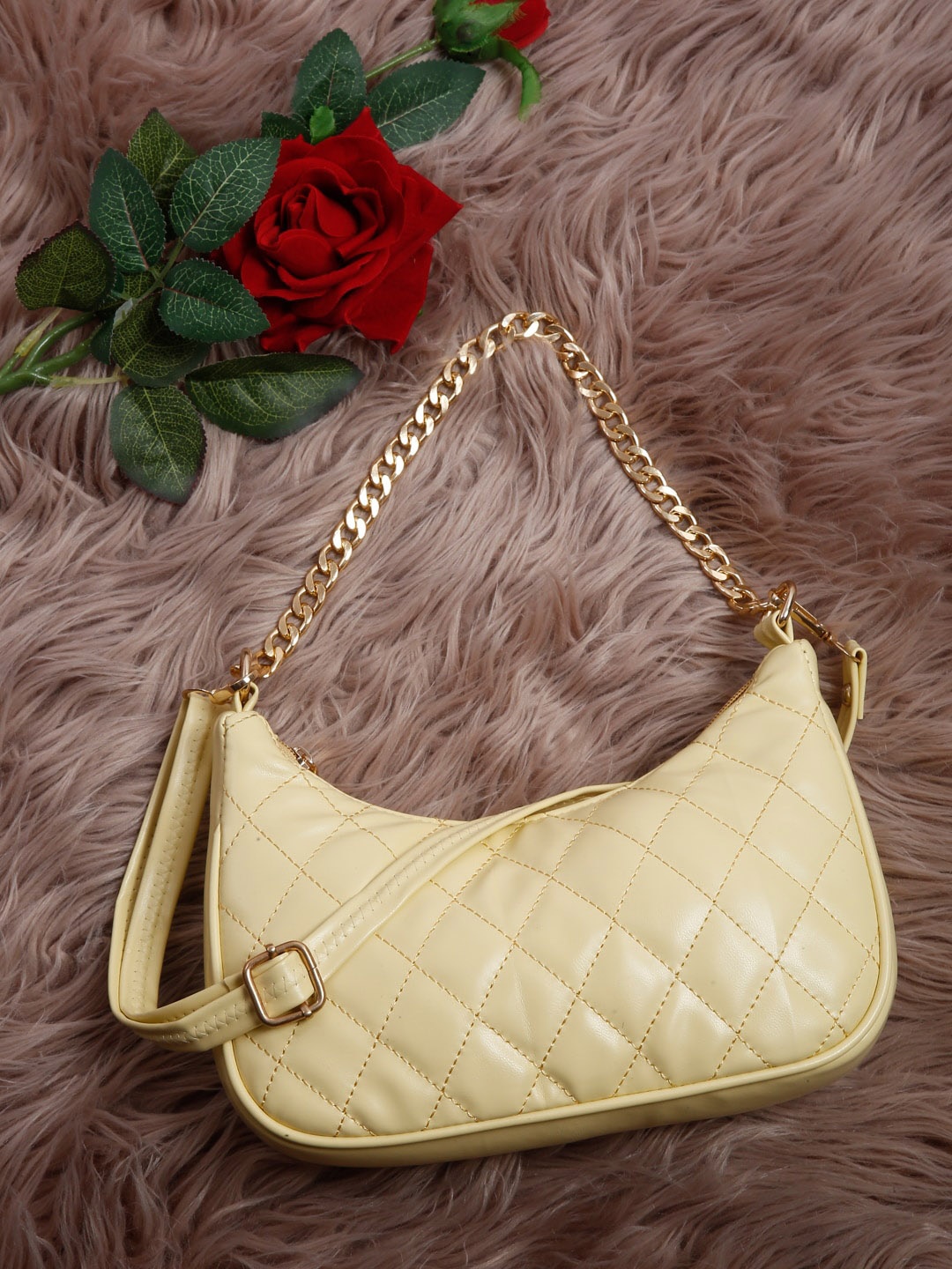 

Apsis Women Geometric Textured Structured Handheld Bag with Quilted, Yellow