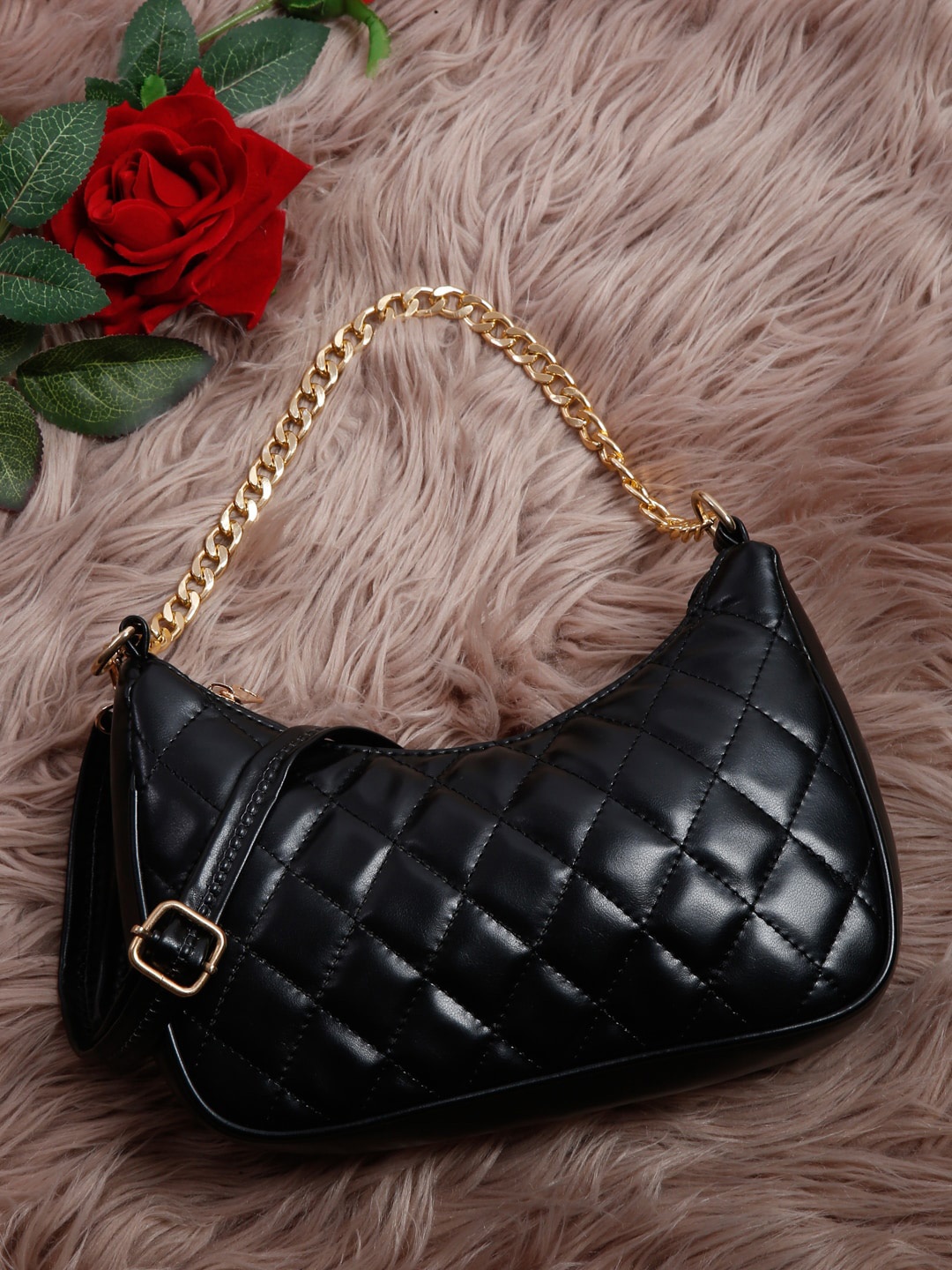 

Apsis Textured Structured Handheld Bag With Quilted, Black