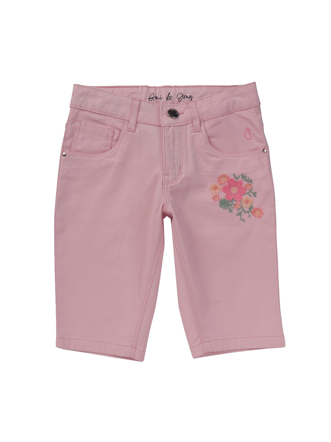 

Gini and Jony Girls Floral Embroidered Slim Fit Denim Shorts, Pink