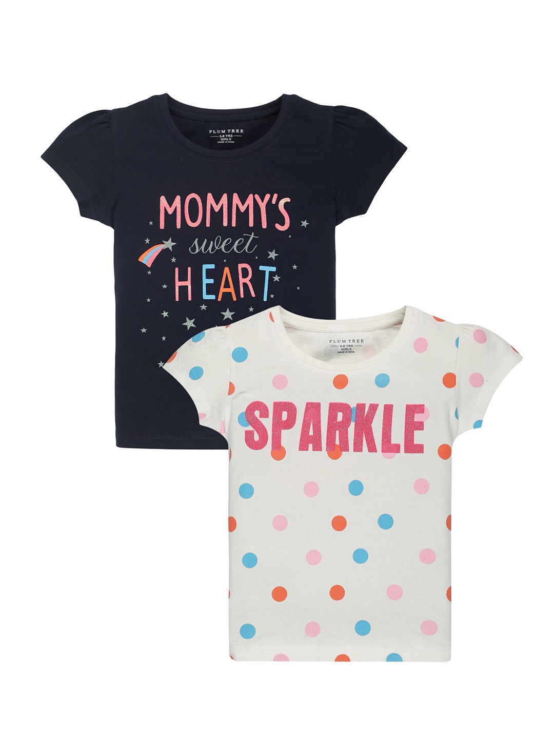 

PLUM TREE Girls Pack Of 2 Printed Cotton T-shirt, Blue
