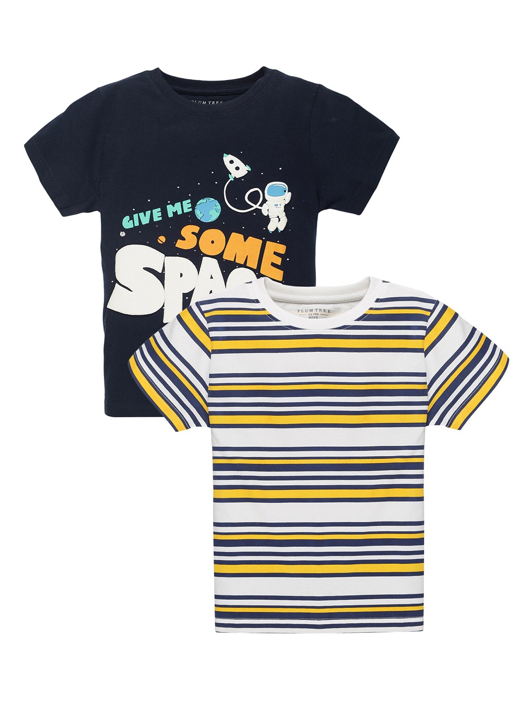 

PLUM TREE Boys Pack Of 2 Striped Cotton T-shirt, Blue
