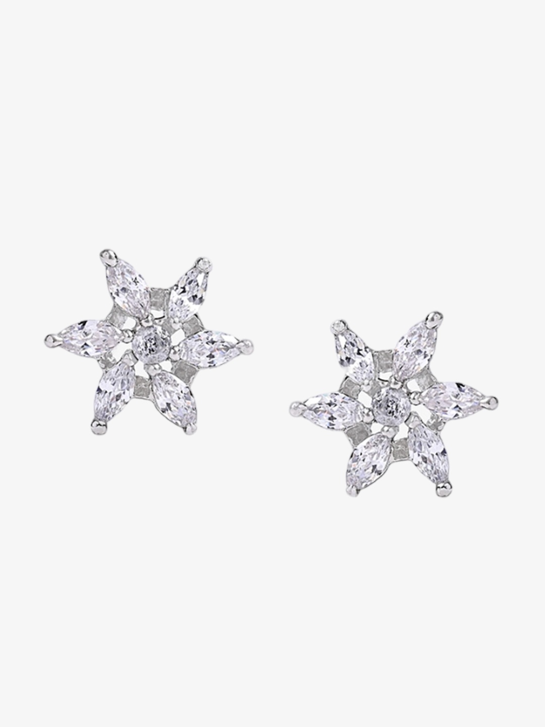 

March by FableStreet Rhodium Plated Star Shaped Zircon Studs Earrings, Silver