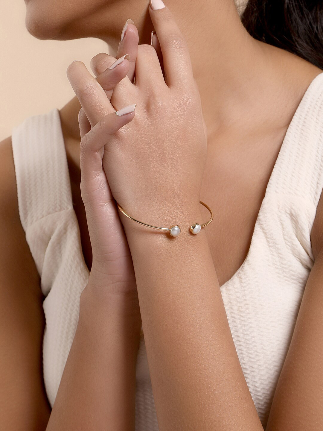 

March by FableStreet Women Sterling Silver Pearls Gold-Plated Cuff Bracelet