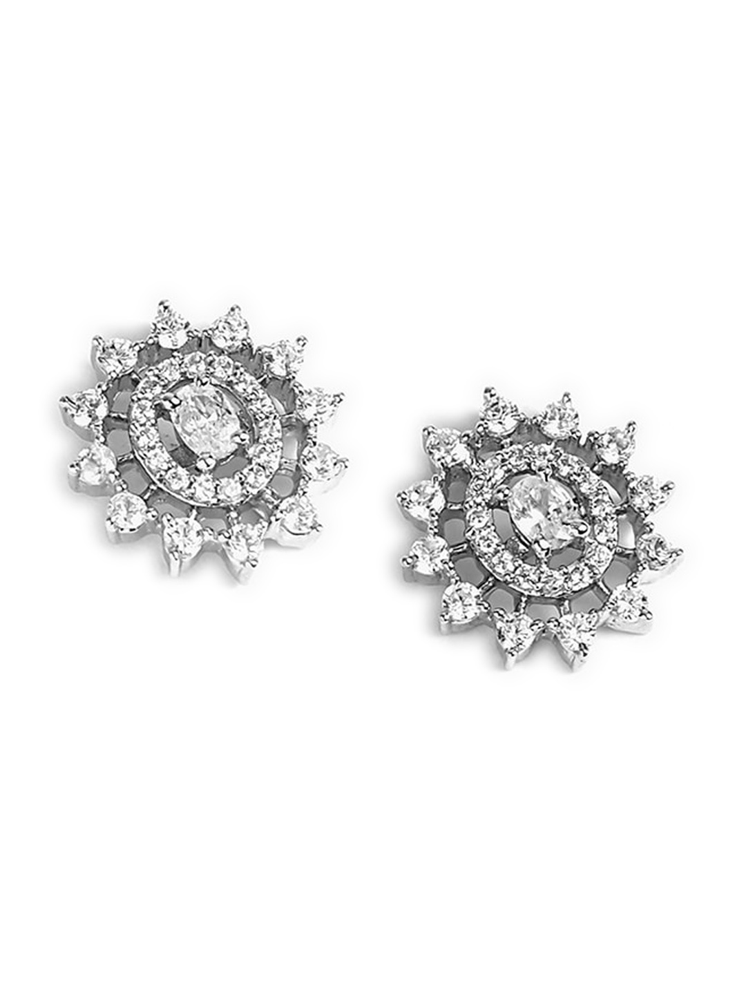 

March by FableStreet Silver-Plated Zircon Circular Studs Earrings, White