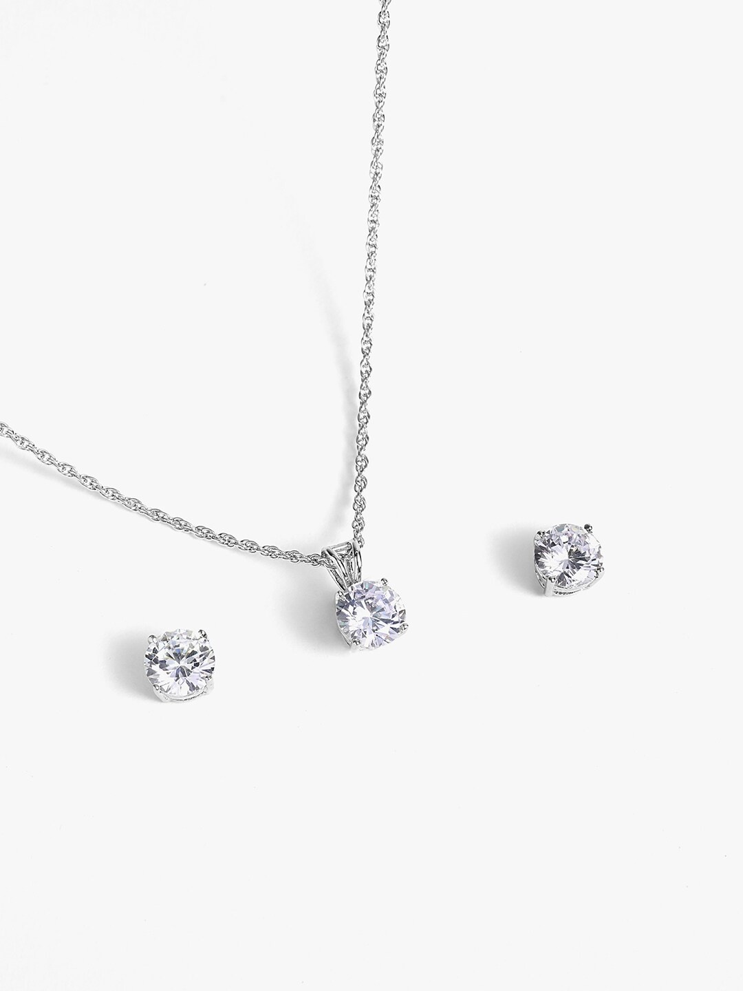 

March by FableStreet 925 Sterling Silver Rhodium-Plated CZ Studded & Beaded Jewellery Set