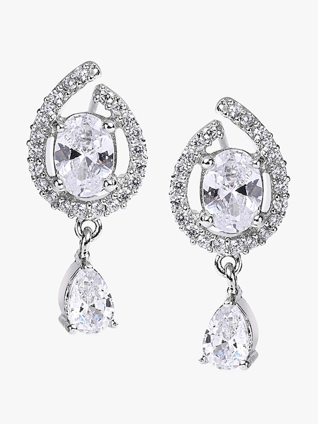 

March by FableStreet Silver-Plated Zircon Teardrop Shaped Drop Earrings, White
