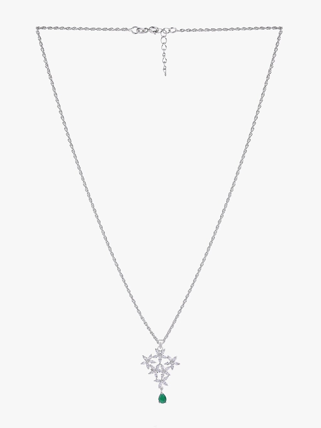 

March by FableStreet 925 Sterling Silver Rhodium-Plated Cubic Zirconia-Studded Jewellery Set, Green