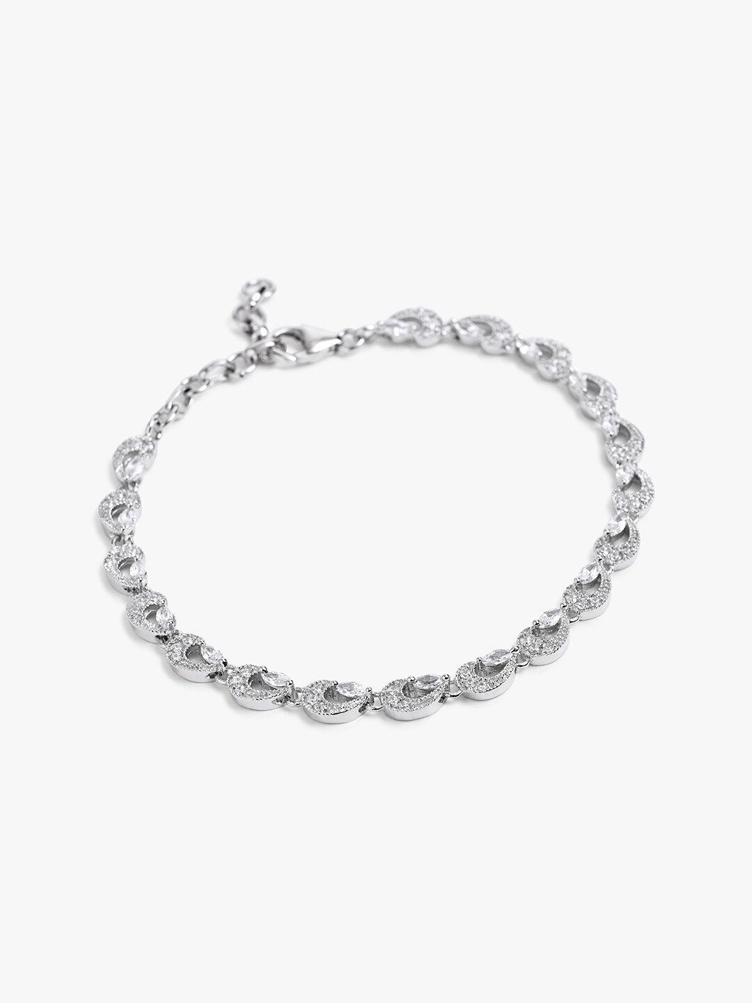 

March by FableStreet Women Sterling Silver Cubic Zirconia Rhodium-Plated Link Bracelet