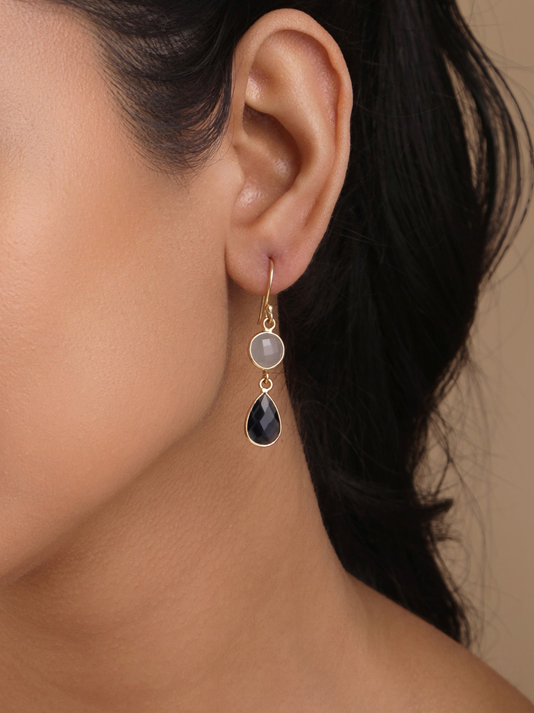 

March by FableStreet 18K Gold-Plated Teardrop Shaped Drop Earrings, Navy blue