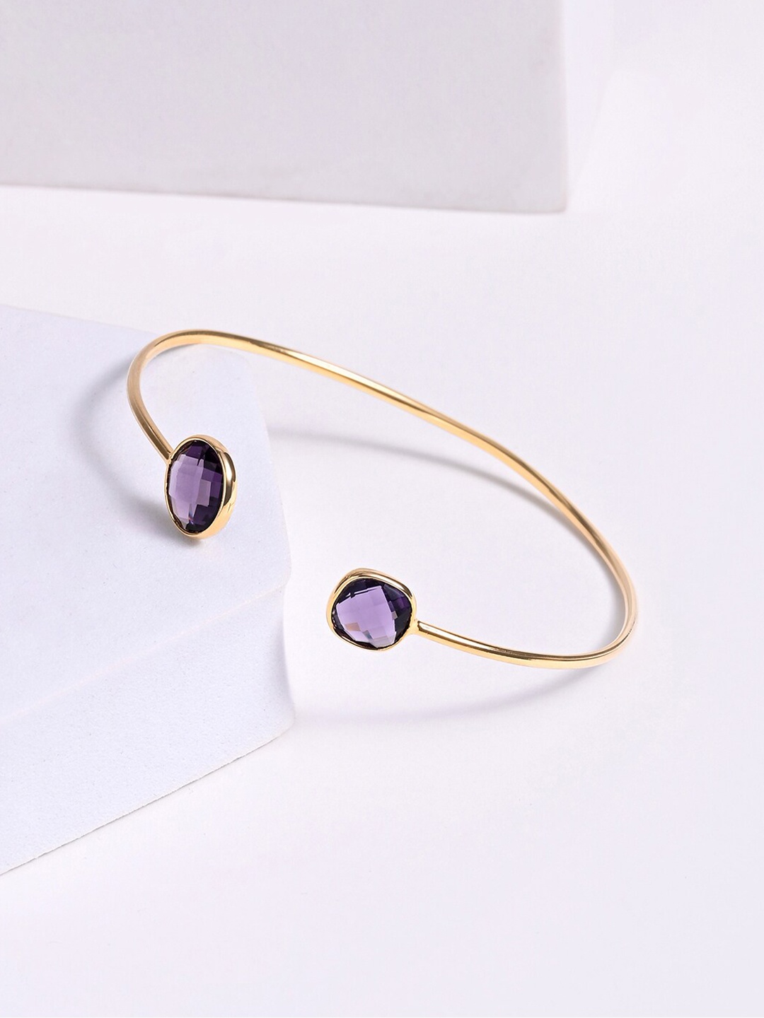 

March by FableStreet Women Sterling Silver Amethyst Gold-Plated Cuff Bracelet