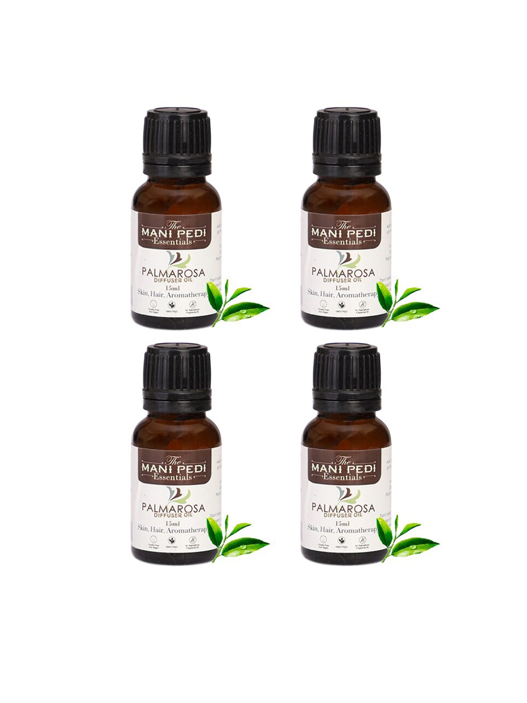 

The Mani Pedi Essentials Set Of 4 Palmarosa Diffuser Fragrance Aroma Oil, Brown