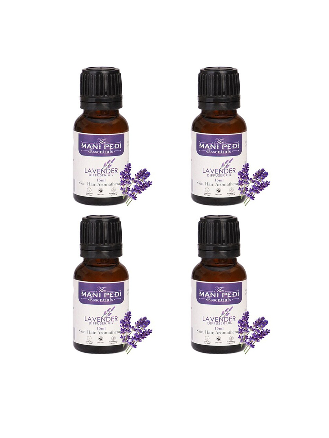 

The Mani Pedi Essentials 4-Pcs Lavender Diffuser Fragrance Aroma Oil, Brown