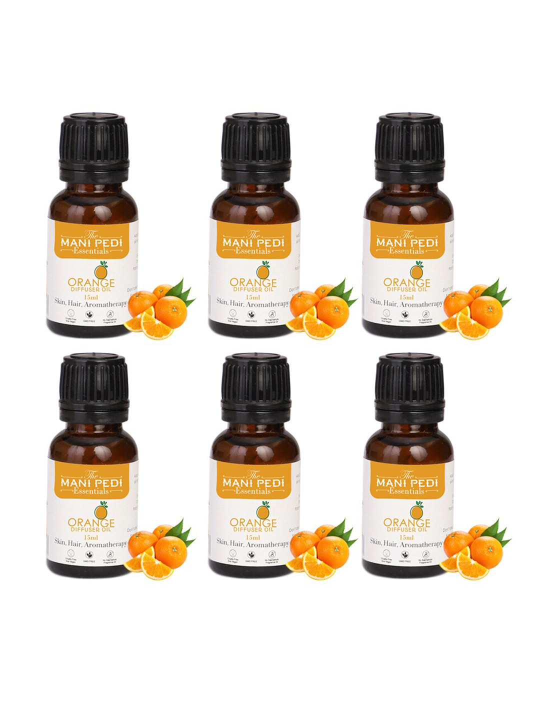 

The Mani Pedi Essentials Set Of 6 Orange Diffuser Fragrance Aroma Oil, Brown