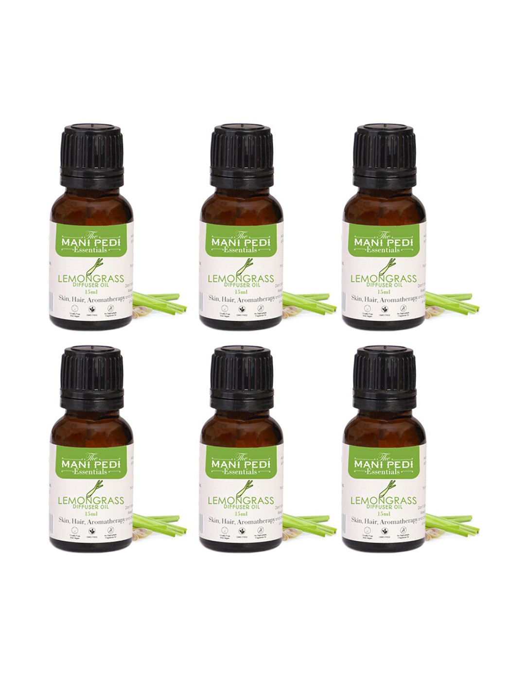 

The Mani Pedi Essentials 6-Pcs Lemongrass Diffuser Fragrance Aroma Oil, Brown