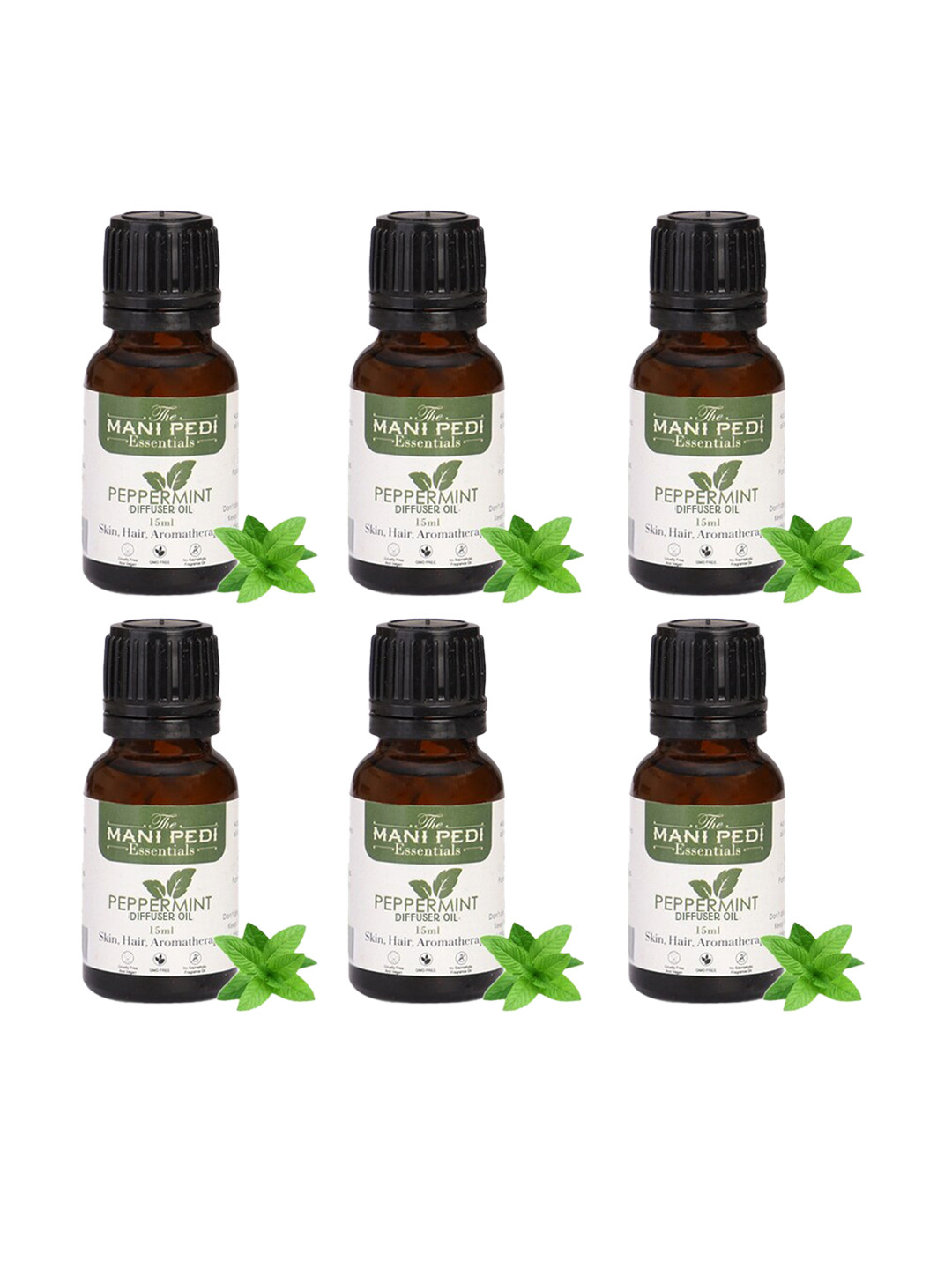 

The Mani Pedi Essentials 6-Pcs Peppermint Aroma Oil, Brown