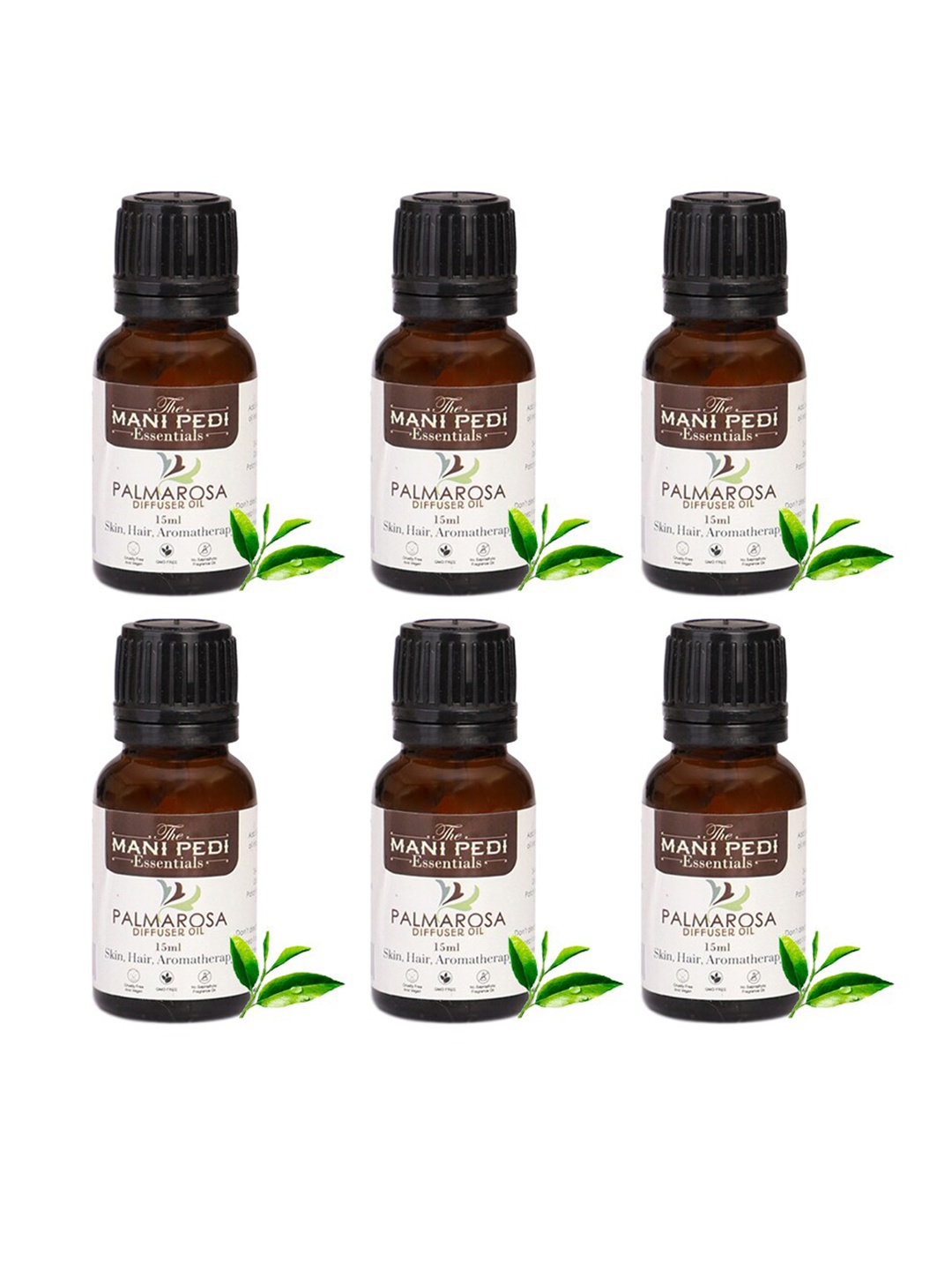 

The Mani Pedi Essentials 6-Pcs Palmarosa Diffuser Fragrance Aroma Oil, Brown