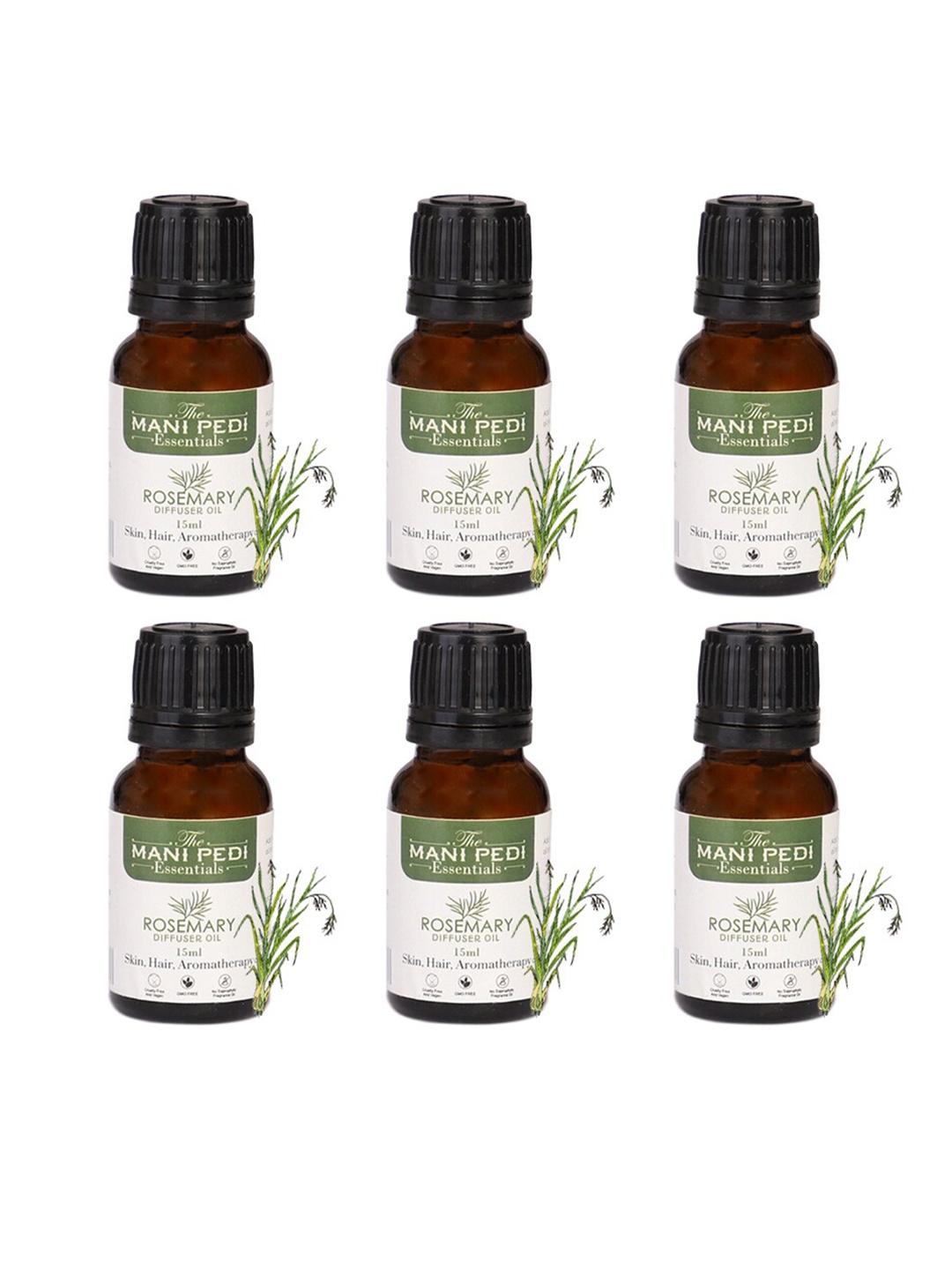 

The Mani Pedi Essentials 6-Pcs Rosemary Diffuser Fragrance Aroma Oil, Brown
